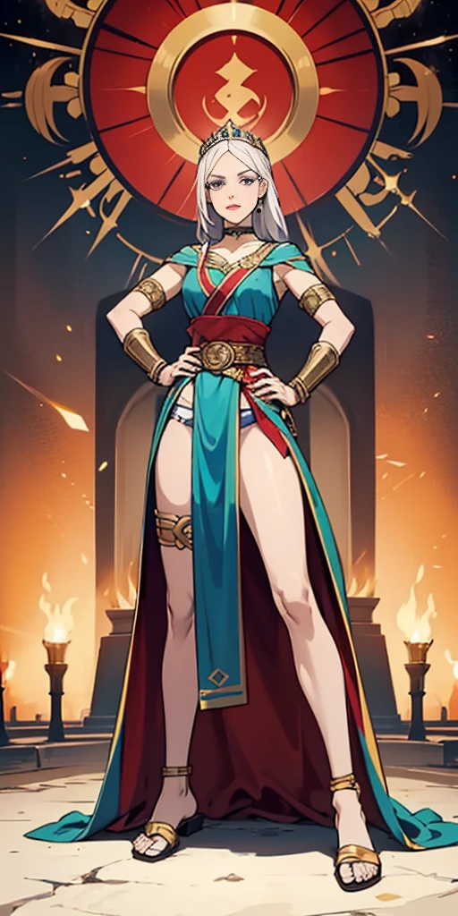 full body, whole body. 1solo (girl). slave fighter, loincloth standing, hands on hips full body, whole body. 1solo (girl). slave fighter, loincloth standing, hands on hips, metal sandals, backpack, choker, big belt, view from below, feet together, bracers, tiara