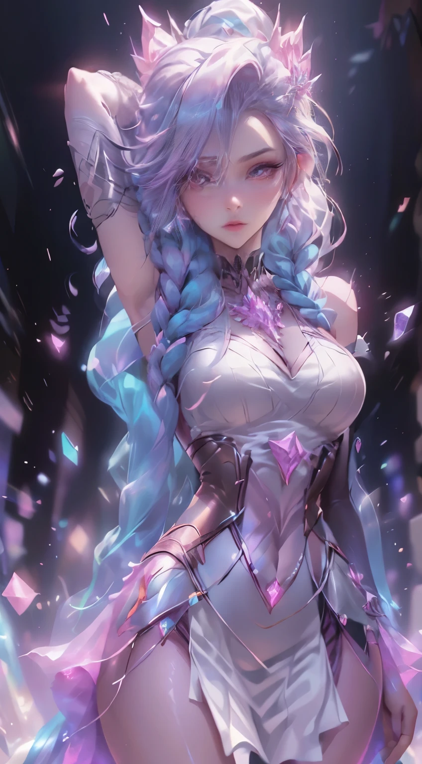 (elsa frozen-rose quartz SU mezclando modelos .) (ultra FUSION) Highly detailed CG unity 8k wallpaper, style shot, complex, high detail, dramatic, highest quality movie still image, very detailed, masterpiece, best quality, character design, Elsa, Elsa from Frozen,Pink Diamond fusion (( Dark style)), realistic ultra-detailed rendering style, natural light, sharp character design, (hard focus, 8k), (((natural skin texture))), 8k textures, soft cinematic lighting, adobe lightroom, dark room, hdr, Sophisticated, Elegant, Rich Detail, Sharp Focuilm Look) )), Soothing Tones, Detail Frenzy, Intricate Detail, Super Detail, Low Contrast, Soft Film Lighting, Dull Colors, Exposure Blending, HDR, Fade, 35mm, f/1.4, ISO64, f16, 25 sec.