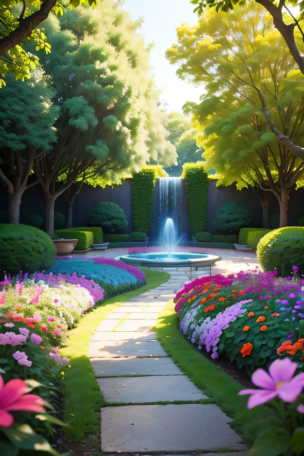 make a charming garden with unparalleled beauty. As flores desabrochavam em cores vibrantes no jardim, e havia um espelho de cristal misterioso que brilhava sob a luz do sol no meio do Jardim