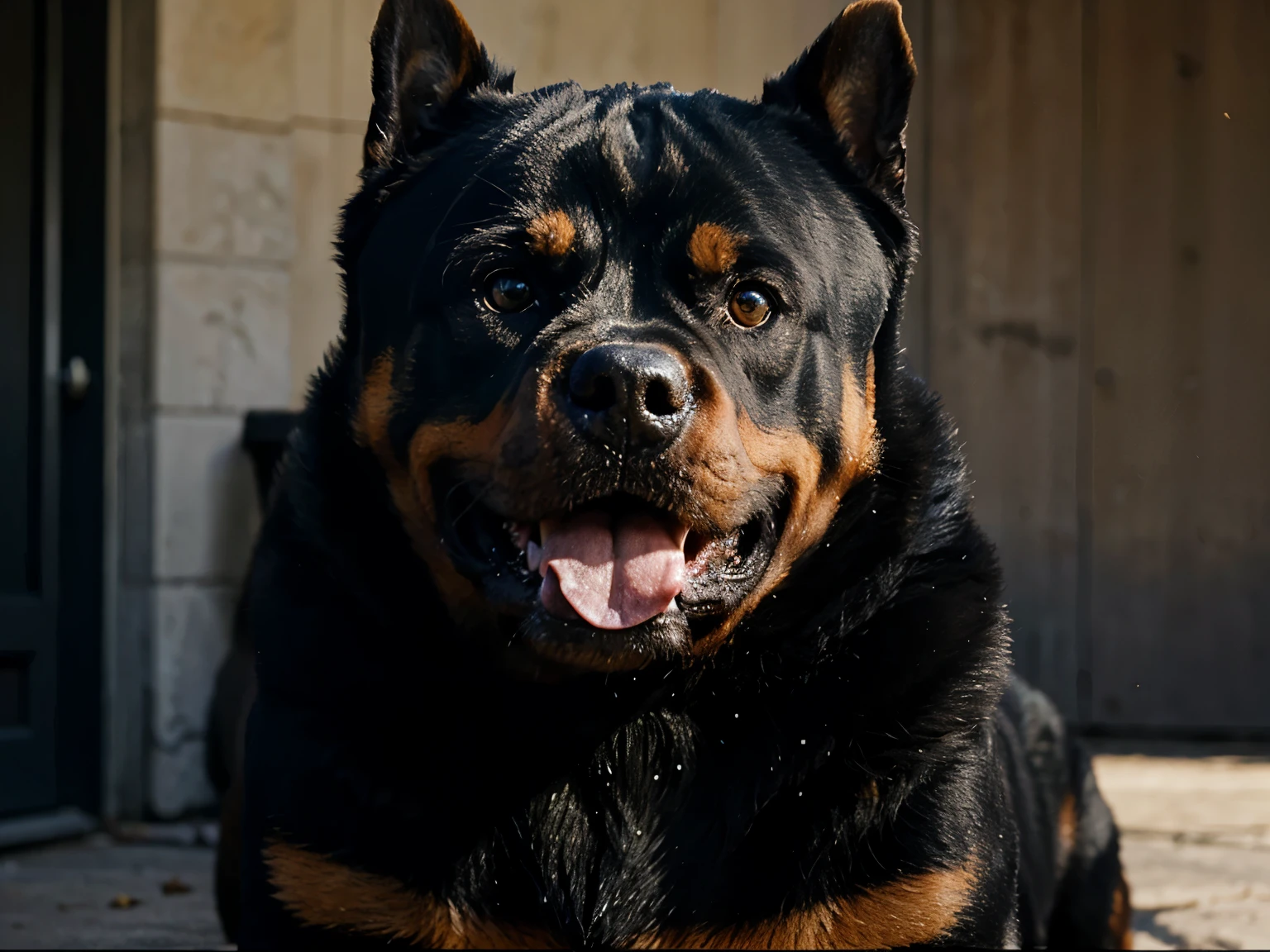 very big and very angry rottweiler.
