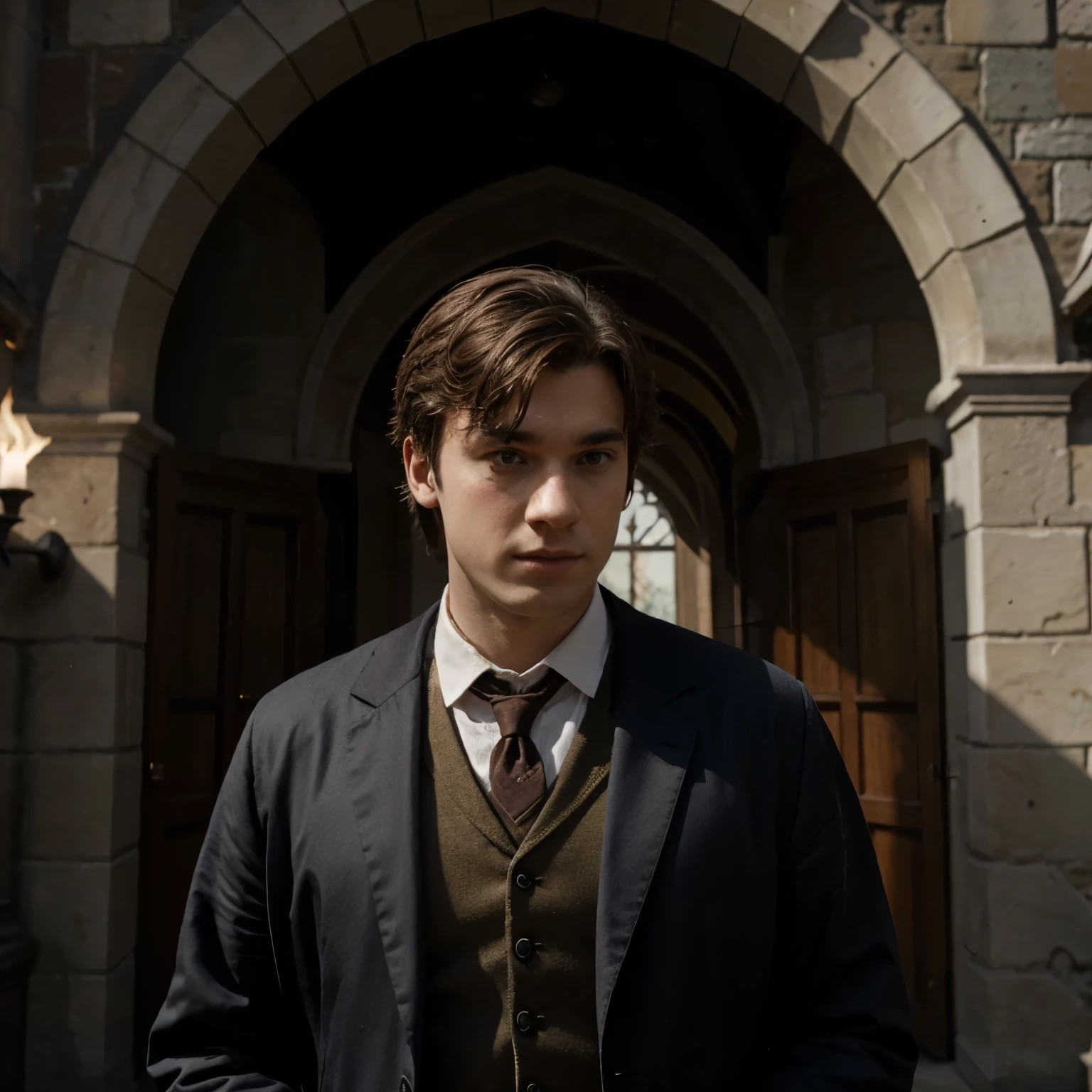 Sebastian Sallow de Hogwarts Legacy en gros plan, only his head can be seen