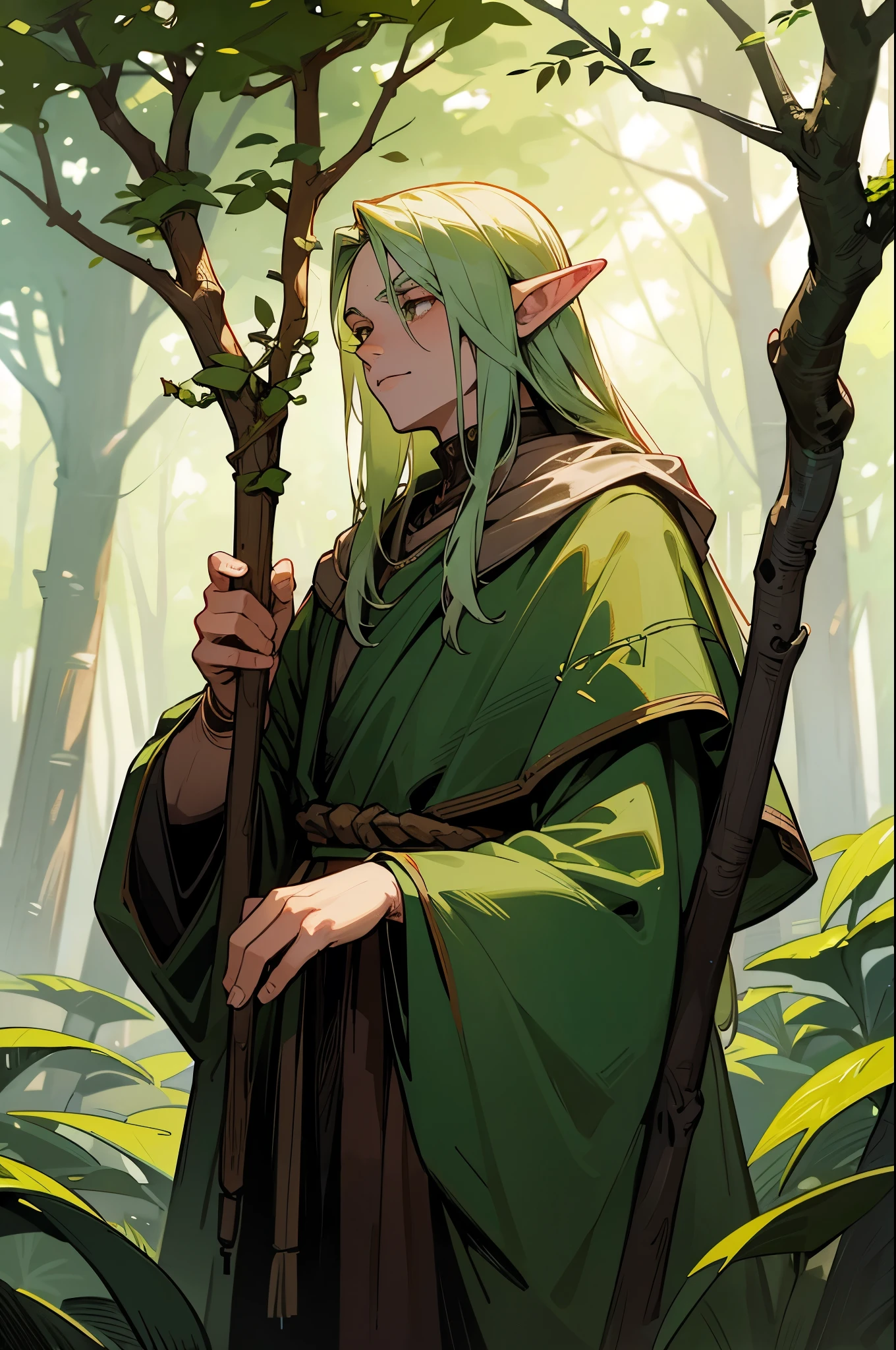 woofelf in a forest holding a staff, portrait of a forest mage, a druid, of an evil tree wizard, elven male, fantasy mage, spell casting wizard, nature druid, elven, druid, world of warcraft elven druid, archmage, mage, greatest elven warrior, tree druid, epic elven warrior
