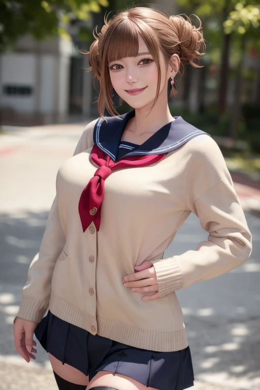 A 18yo girl, blush and smile, lean back on wall, facing viewer, looking at viewer, smooth fair skin, ik1, white dress, yellow jacket, dog tail, animal collar, cleavage, medium breasts, wristband, cartoon bone, hairclip,