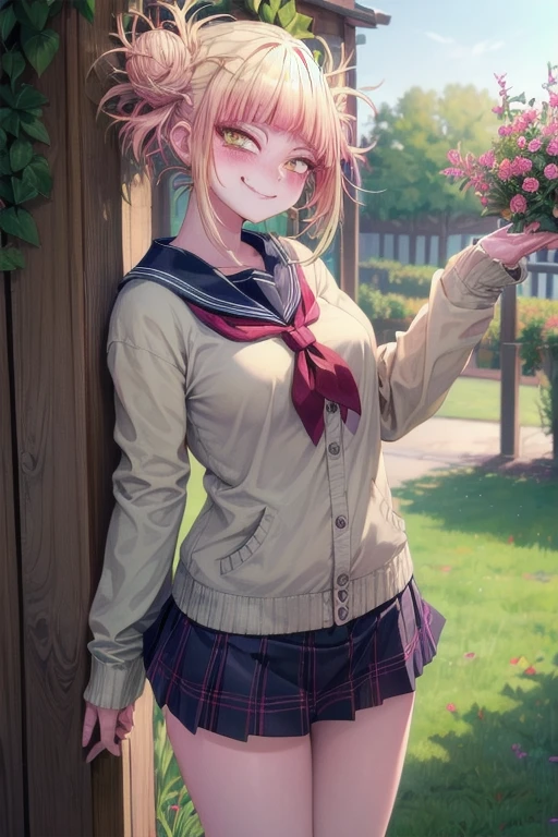 very cute and beautiful girl,(highly detailed beautiful face and eyes:1.2),(smile),blush,cowboy shot, (white blouse with detailed frills),long sleeve BREAK standing,(skirt lift,white panties), dynamic angle,hair ribbon,black hair,(scarlet plaid mini skirt) BREAK arbor in rose garden,wooden fence,distant trees, (best quality,masterpiece:1.2),absurdres,highres,ultra-detailed,extremely detailed,32k,8k resolution, intricate details,cinematic scene,detailed background,solo,dynamic angle,
