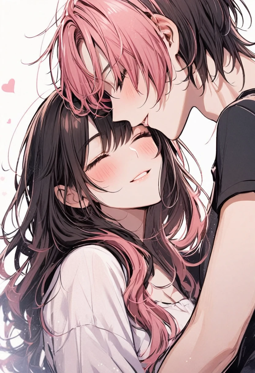 couple, 1 Girl 1 Boy, different hair color, Long blonde pink hair, Short brown-black hair, Romance