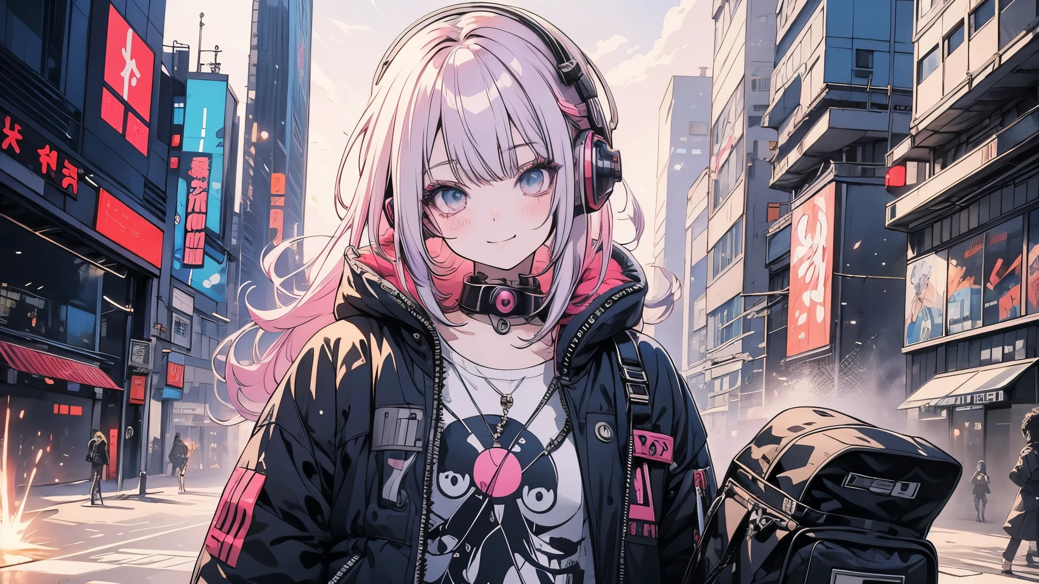 Anime girl with futuristic hair and headphones in front of a city, Digital Cyberpunk anime art, Cyberpunk Anime Girl, Digital Cyberpunk - Anime Art, Dreamy Cyberpunk Girl, female Cyberpunk Anime Girl, Cyberpunk art style, Portrait of a cyberpunk girl, anime cyberpunk art, Anime Style 4K, Cyberpunk beautiful girl, Cyberpunk atmosphere, Cute Cyborg Girl, Cyberpunk anime art, Anime Style. 8k、Close-up face