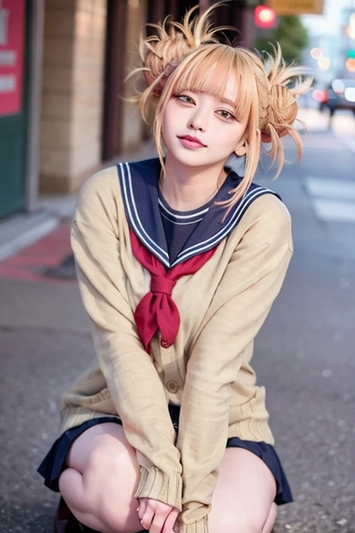 Blonde girl with a ponytail wearing a school uniform sitting on the floor, Anime Girls in real life, Anime Girls, cute Anime Girls, a Surreal school girl, young Anime Girls, Beautiful anime school girl, attractive Anime Girls, Surreal school girl, an Anime Girls, beautiful Anime Girls, realistic young Anime Girls, Photorealistic Animation, portrait Anime Girls, Anime realism style