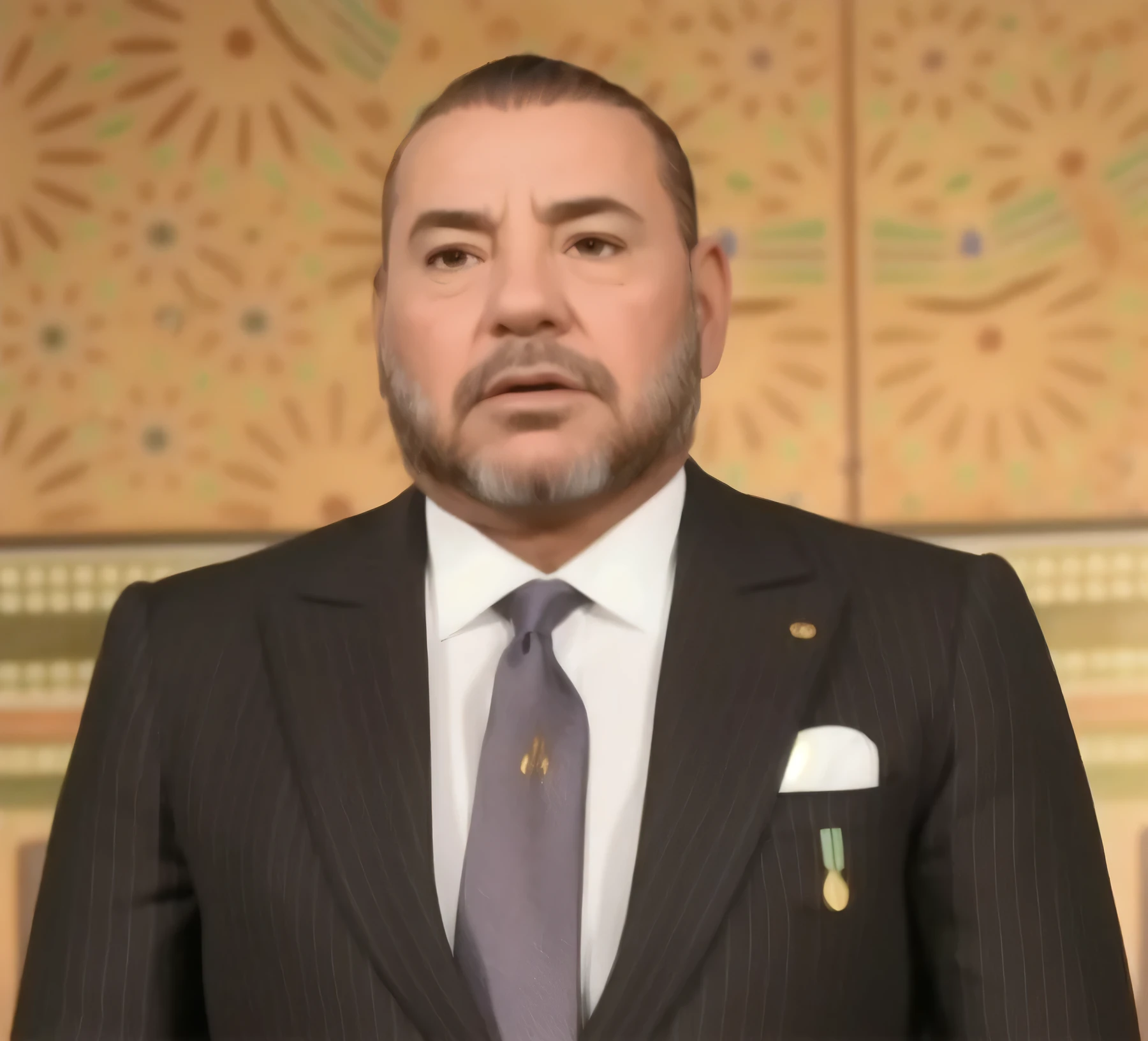 Rey de Marruecos , he is 60 years old,realista Detallado Hd estilo Pixar, tiene arrugas,