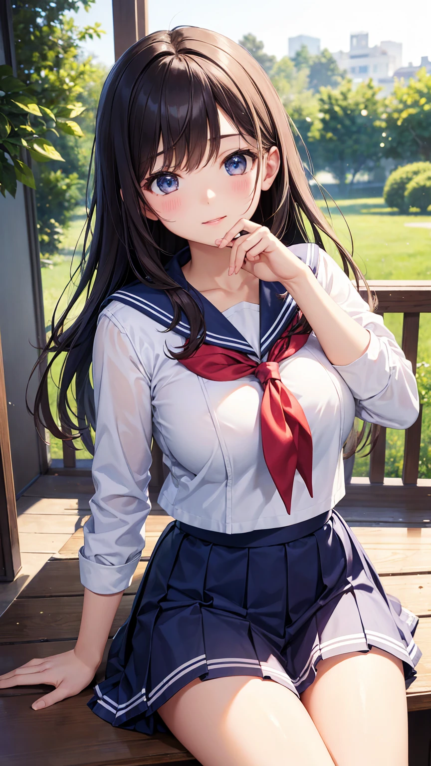 Highest quality、masterpiece、Realistic photos、Dynamic Angle、Busty 、Sailor 、skirt、Best Style、School