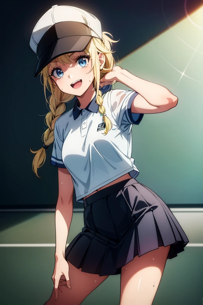 (((grayscale)))(masterpiece:1.2, best quality), (graffiti wall:1.15), super fine illustration,vibrant colors, masterpiece, sharp focus, best quality, depth of field, cinematic lighting,ultra detailed,1girl, solo, alone ,
blonde ponytail,tennis uniform, navel, miniskirt, smiling open mouth, sweat, hand on ear holding towel, one eye closed,iridescent light, sunnyday, lens flare, dutch angle, leaning forward,
tennis court, (masterpiece:1.2),(best quality:1.2),newest, ai-generated,Eiko Tsukimi, blue eyes, braid, twin braid,(((blonde hair))),baseball cap,Eiko Tsukimi, blue eyes, braid, twin braids, blonde hair, semi long hair,