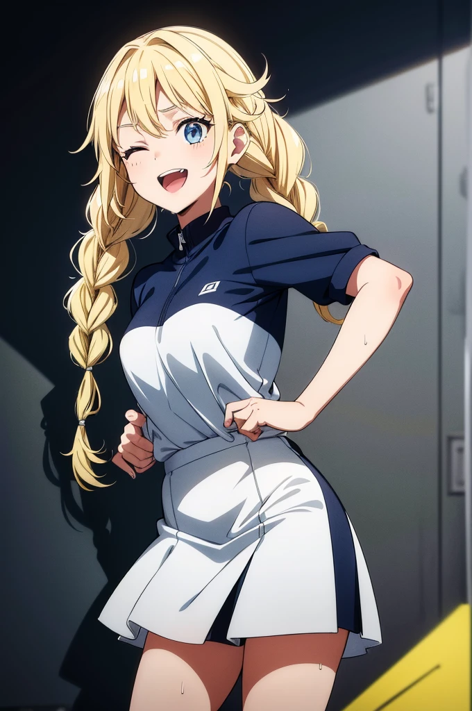 (((grayscale)))(masterpiece:1.2, best quality), (graffiti wall:1.15), super fine illustration,vibrant colors, masterpiece, sharp focus, best quality, depth of field, cinematic lighting,ultra detailed,1girl, solo, alone ,
blonde ponytail,tennis uniform,  navel, miniskirt,  smiling open mouth, sweat, hand on ear holding towel,  one eye closed,iridescent light, sunnyday, lens flare, dutch angle,  leaning forward,
tennis court, (masterpiece:1.2),(best quality:1.2),newest,   ai-generated,Eiko Tsukimi, blue eyes, braid, twin braid,(((blonde hair))),baseball cap,Eiko Tsukimi, blue eyes, braid, twin braids, blonde hair, semi long hair,