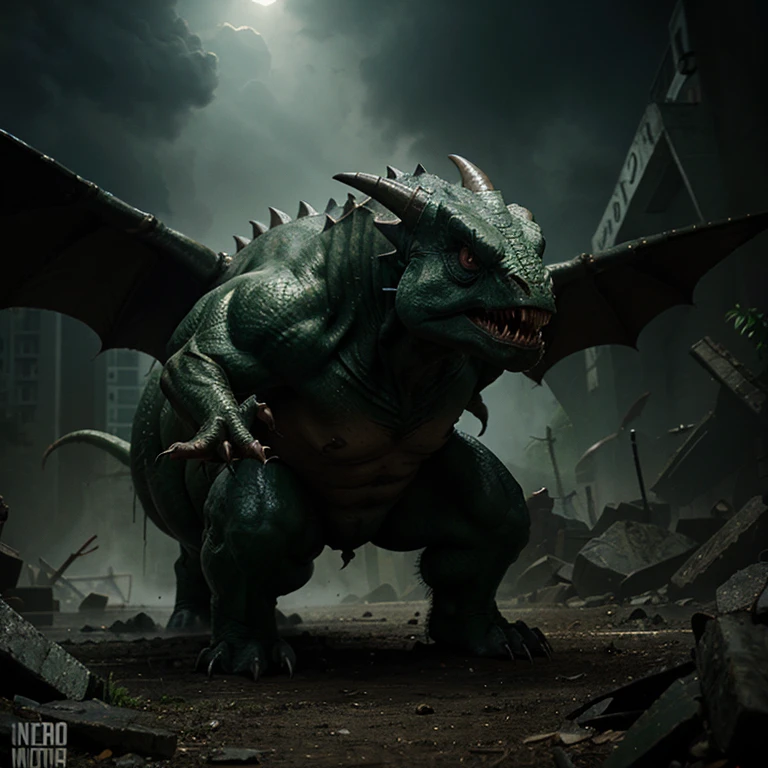 Giant dark green tyranossaur brutal violent