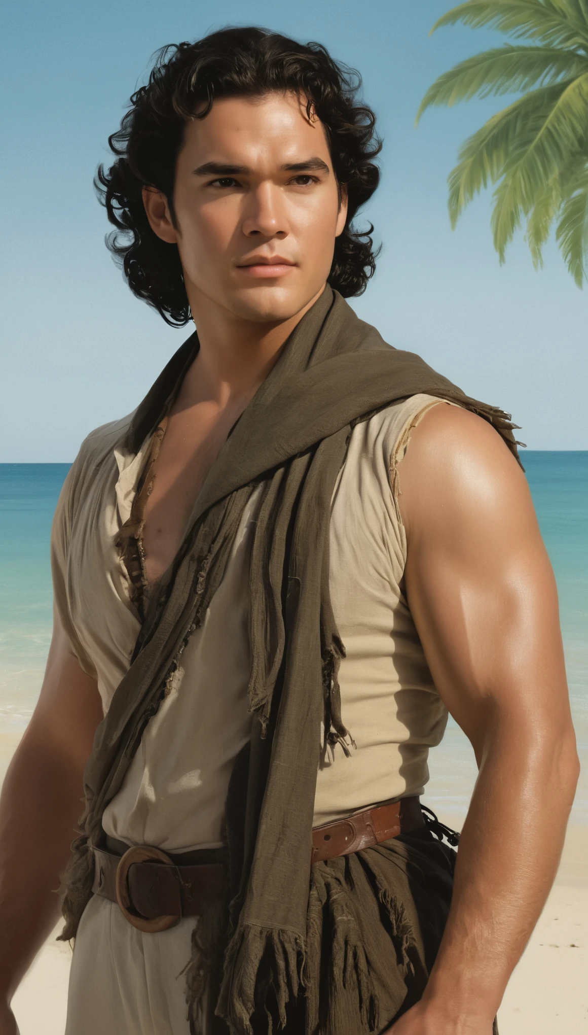 Jonah is a young man, wearing tunic, quíton, que para os homens ficava um pouco abaixo do joelho, and not at the ankle, Ele tem cabelos compridos e barba, olhos expressivos que mostram seu dilema e sua jornada espiritual. He carries an expression of determination after his experience in the belly of the whale, "Make a Pixar-style character"