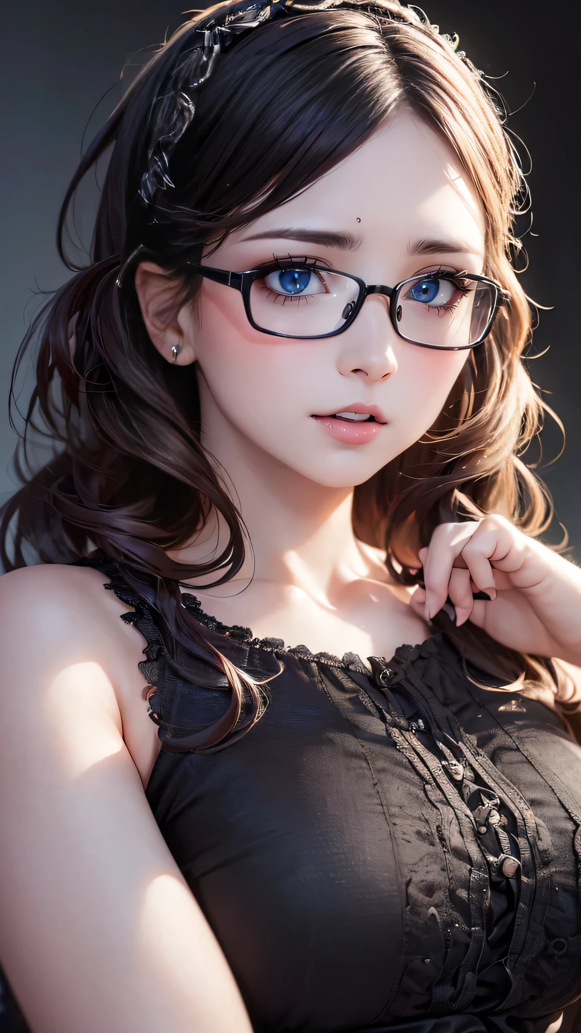 (random pose:1.2),gothic lolita dress,(random pose),(random hairstyle),(Highest image quality,(8K), Ultra-realistic, Best Quality, High quality, High Definition, high quality texture, high detailing, Beautiful detailed, fine detailed, extremely details CG, Detailed texture, realistic representation of face, masterpiece, presence),(wearing glasses:1.1)