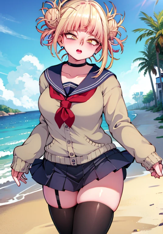 chocovenus, 1girl, (TogaHimiko:0.8), bikini, beach, full body, <lora:chocovenus-15_v5:0.7>