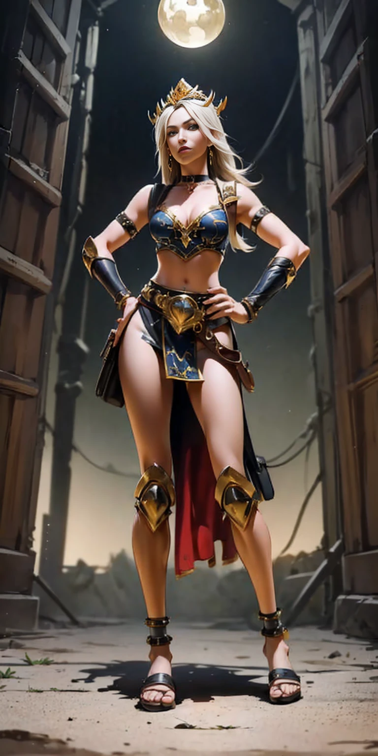 full body, whole body. 1solo (girl). slave fighter, loincloth standing, hands on hips full body, whole body. 1solo (girl). slave fighter, loincloth standing, hands on hips, metal sandals, backpack, choker, big belt, view from below, feet together, bracers, tiara