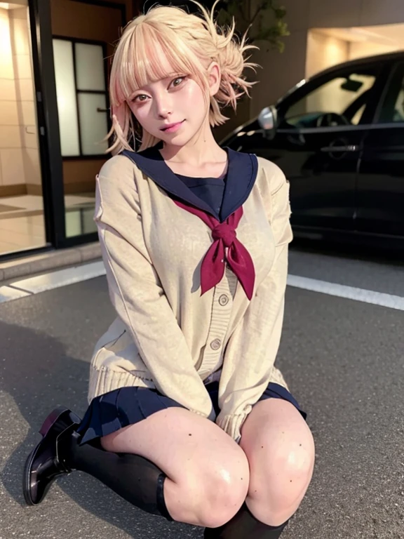 ((Tabletop)), ((highest quality)), (Very detailed), Genuineistic, Genuine, Dynamic Angle, One girl per photo, Full Body Shot, Front view, Young and pretty girl in Japan, Long Bob Hair, Attractive person ,Big ample breasts, A big smile, Off-the-shoulder sweater, Black mini skirt, Leather Knee High Boots, Super cute face, Glossy Lips, Double eyelids on both eyes, Natural Makeup, 光沢のある滑らかなライトブラウンのLong Bob Hair, Asymmetrical bangs, High resolution, Attention to detail, Detailed hairstyle, Detailed face, Cinema Lighting, Octane Rendering, Ultra-realistic, Perfect limbs, Perfect Anatomy
