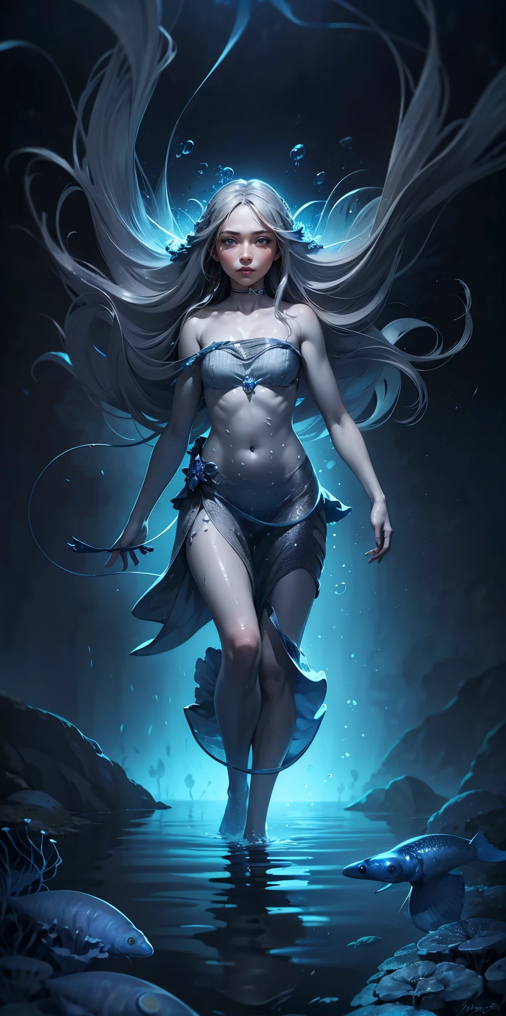 Beautiful ghost girl, blue glowing eyes