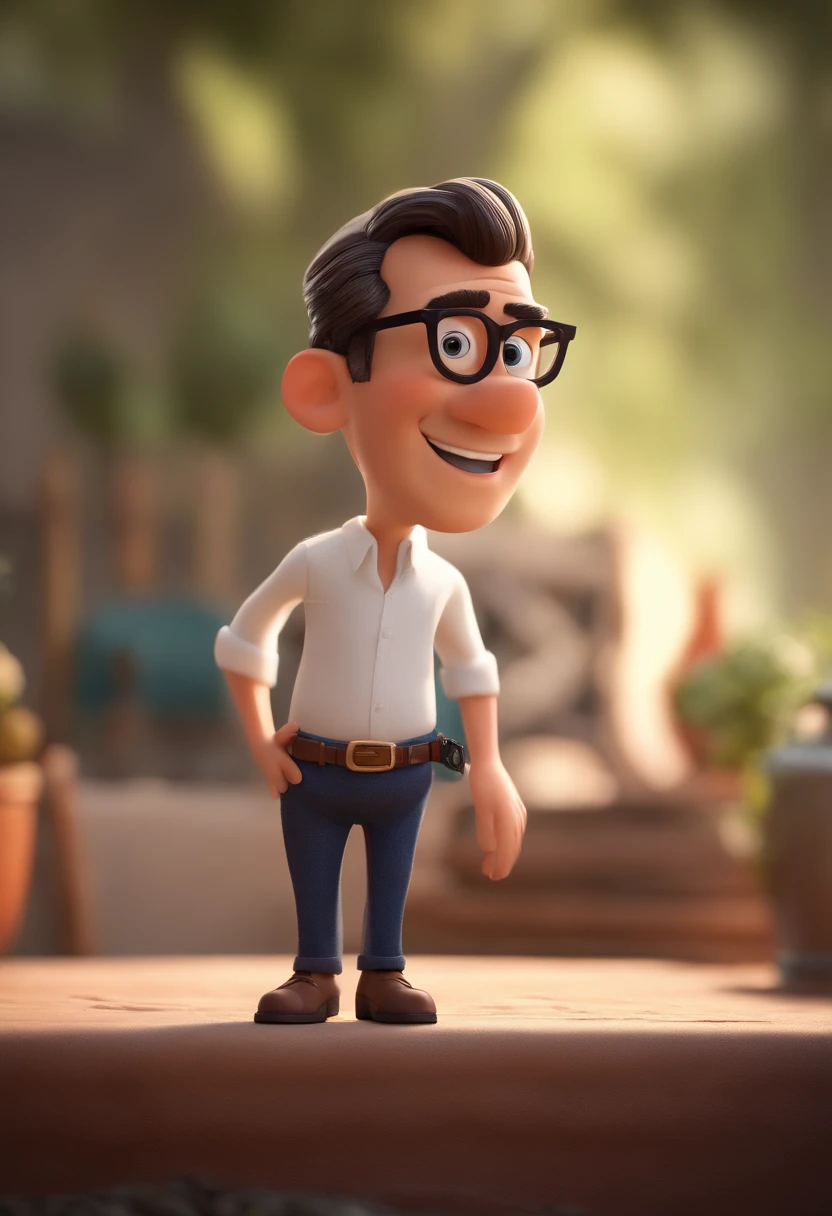 Cartoon character of a man in black glasses and white shirt, animation character, Caractere estilizado, animation style rendering, 3D estilizado, Arnold Maya rendering, Stylized 3D rendering, toon render screenshot, Personagem 3D, Personagem 3D, Stylized 3D rendering, 3D character rendering, personagem de desenho animado, Personagem de close up, Pose de personagem, (Estilo Pixar) (parte mestre:1.2) (Bokeh) (melhor qualidade) (pele detalhada) (textura detalhada) (8k) (argila) (cinematic lighting) (sharp focus