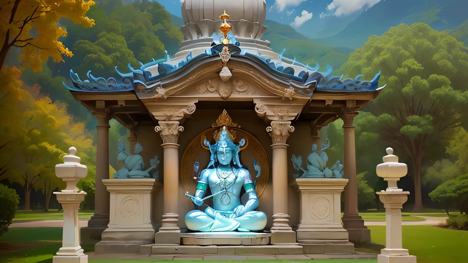 do the shiva statue in center detailed (detailed face) an detailes hands