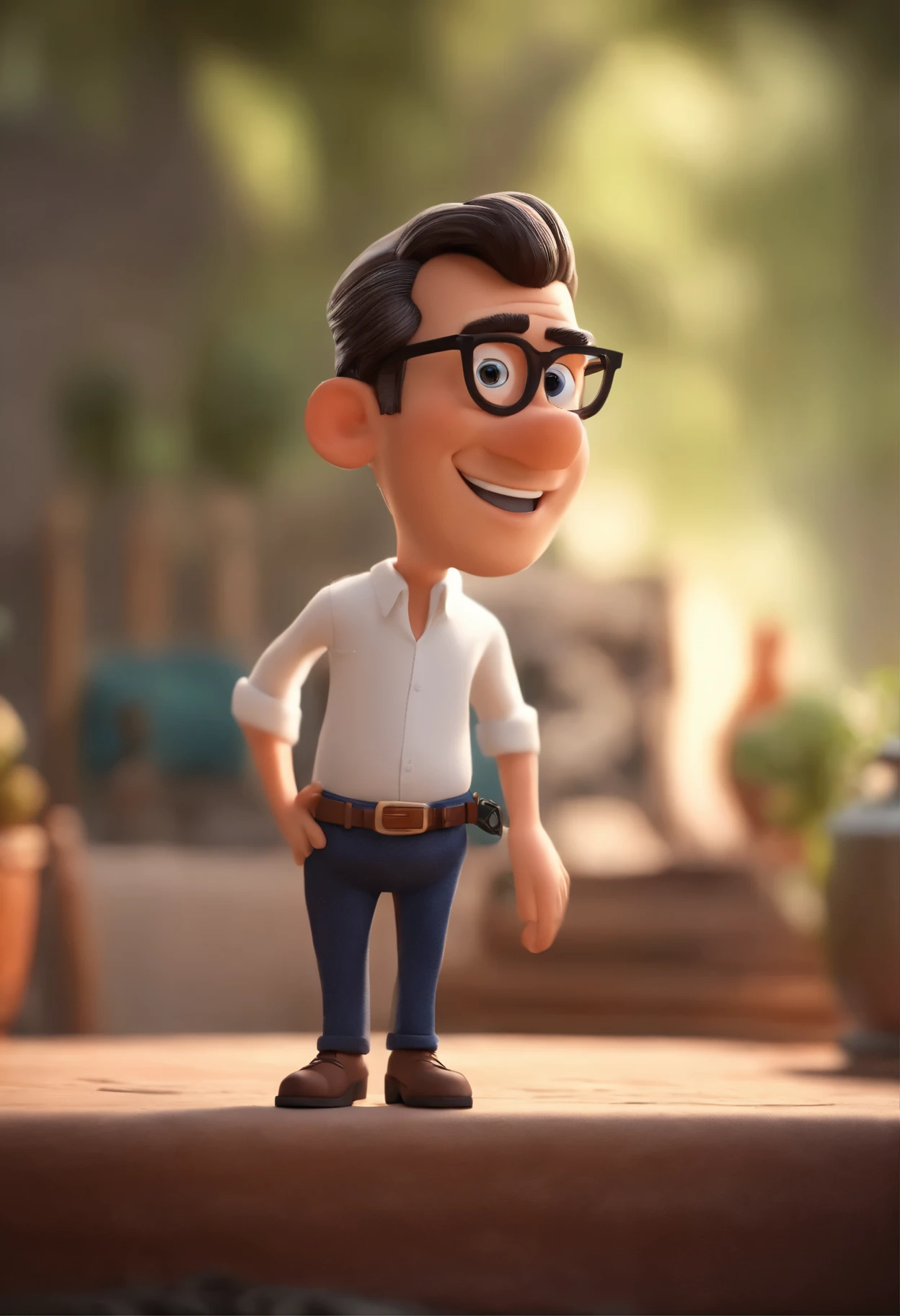 Cartoon character of a man in black glasses and white shirt, animation character, Caractere estilizado, animation style rendering, 3D estilizado, Arnold Maya rendering, Stylized 3D rendering, toon render screenshot, Personagem 3D, Personagem 3D, Stylized 3D rendering, 3D character rendering, personagem de desenho animado, Personagem de close up, Pose de personagem,  (Estilo Pixar) (parte mestre:1.2) (Bokeh) (melhor qualidade) (pele detalhada) (textura detalhada) (8k) (argila) (cinematic lighting) (sharp focus