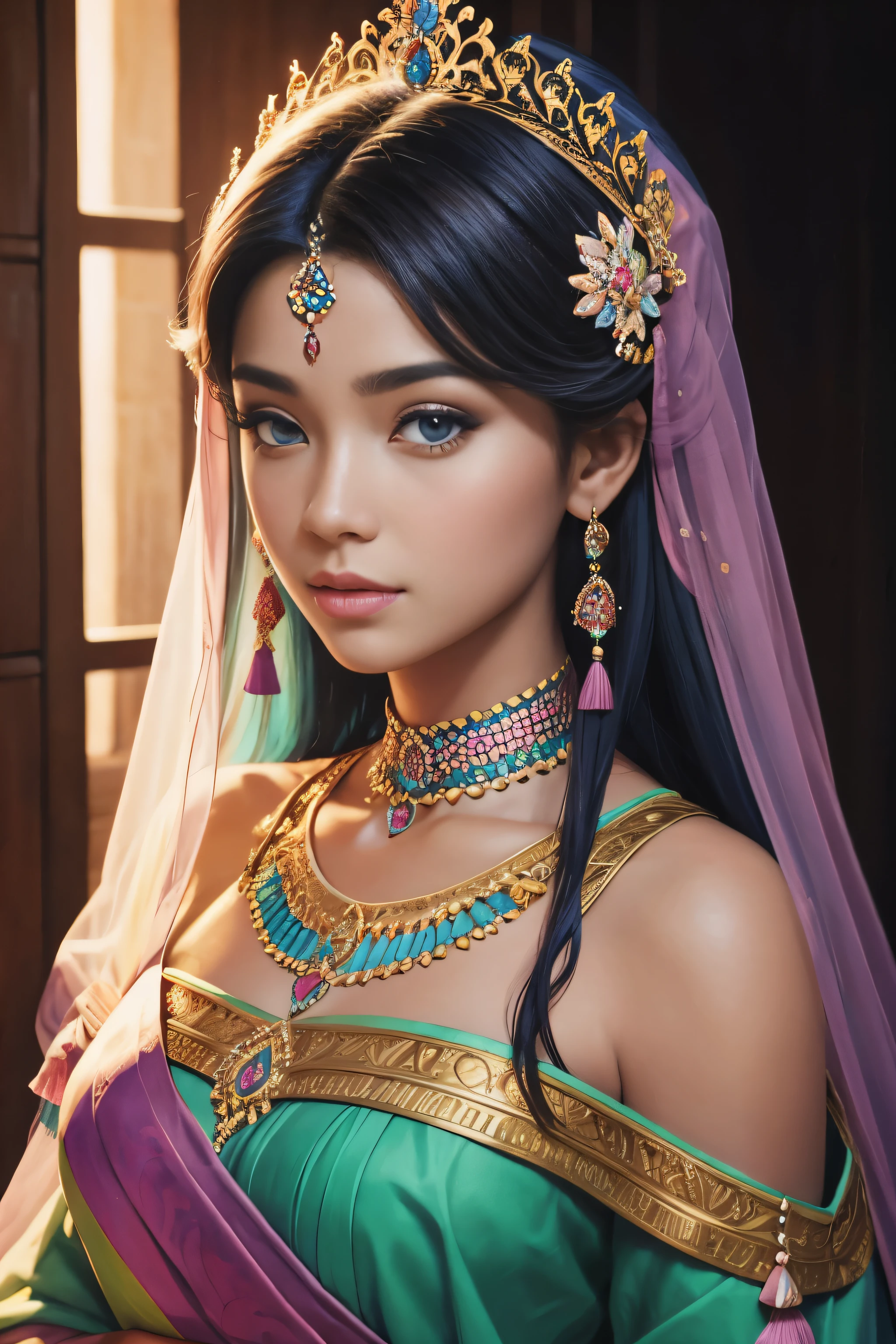 Pintura colorida hiper-realista de uma princesa petiana