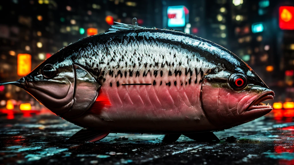 Tuna fish with angry face cyberpunk