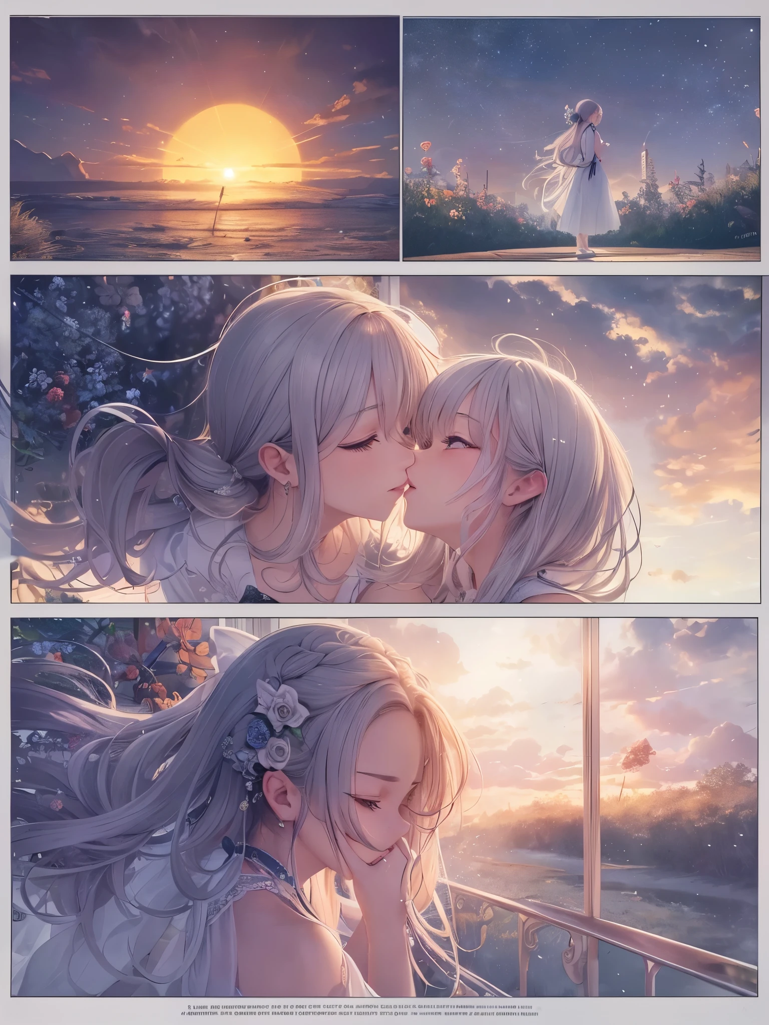 ((highest quality)),(Ultra-high resolution),(Very detailed),(Detailed Description),((The best CG)),(A masterpiece),Ultra-precise art,amazing drawing art,(Art with precise detail:1.5), dawn, Moonlight Kiss, Vanishing into the mist