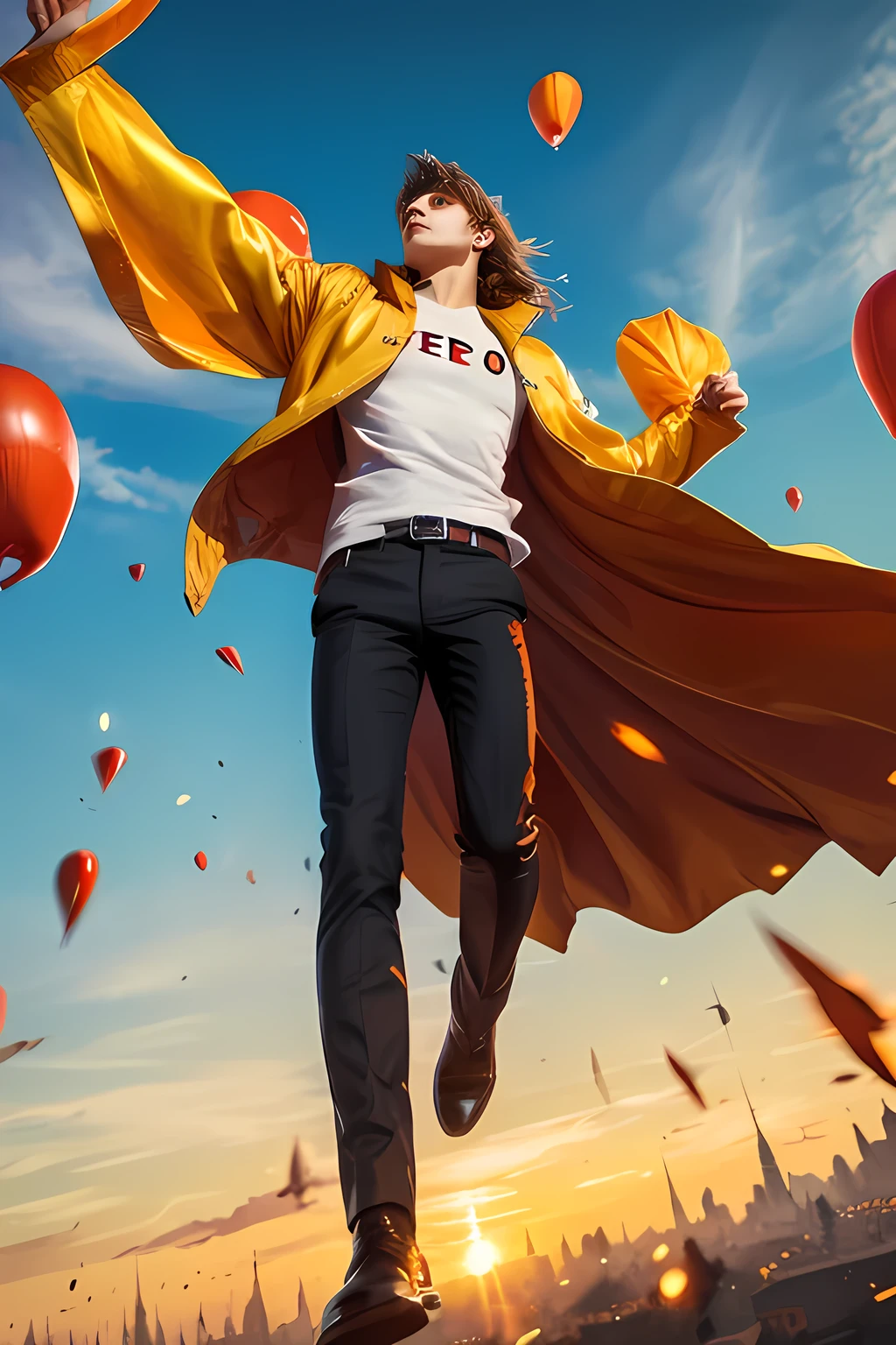 (Hero floating:1.5) in the sky high, full body, 
 best quality, 8k, high resolution, ultra-detailed, extremely detailed, top quality, realistic, 
