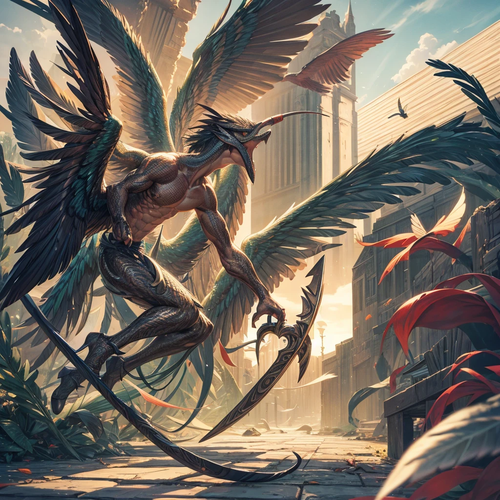 A winged serpent with razor-sharp feathers