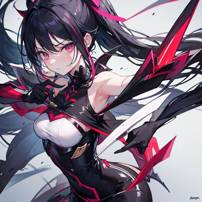 An anime girl with a deadly, queen-like presence, embodying the essence of a black widow. She has a powerful and graceful appearance, with cold, mesmerizing eyes and an aura of danger. Her outfit is sleek and dark, accentuating her femme fatale grace. She stands in the shadows of the night, with an intricate web behind her, symbolizing her lethal nature. Her pose is confident and commanding, with legs that move like blades. The background is a dark, shadowy scene with a hint of a web, emphasizing her predatory instincts and stealth. The lighting is dim, casting mysterious shadows, highlighting her as the ultimate threat. The overall mood is one of danger, power, and independence, capturing her as a silent, sly predator in the darkness.