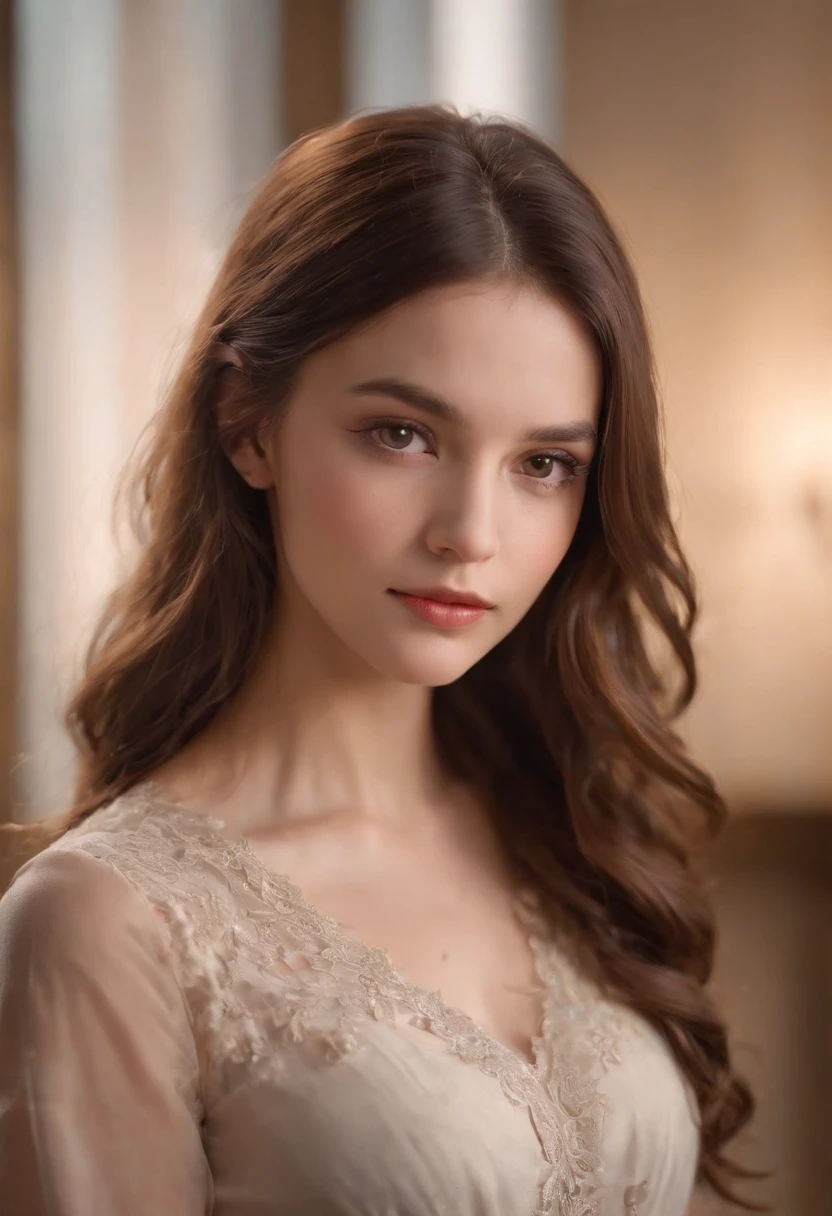 As the camera pans around the classroom, the magical bokeh of the lights creates a dreamlike atmosphere. In the center of the room is a nerdy goddess with long wavy brown hair., boca grande, full lips and brown eyes. She wears a shirt with a generous neckline, drawing attention to her large breasts., adding a touch of mystery to its already intriguing presence. The toxic punk runes on your skin seem to come to life, its intricate details adding to the overall cinematic feel of the scene.