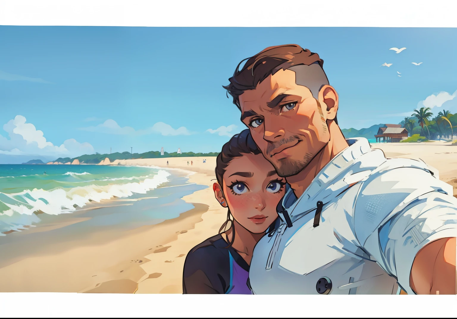 Vector illustration, casal e praia.