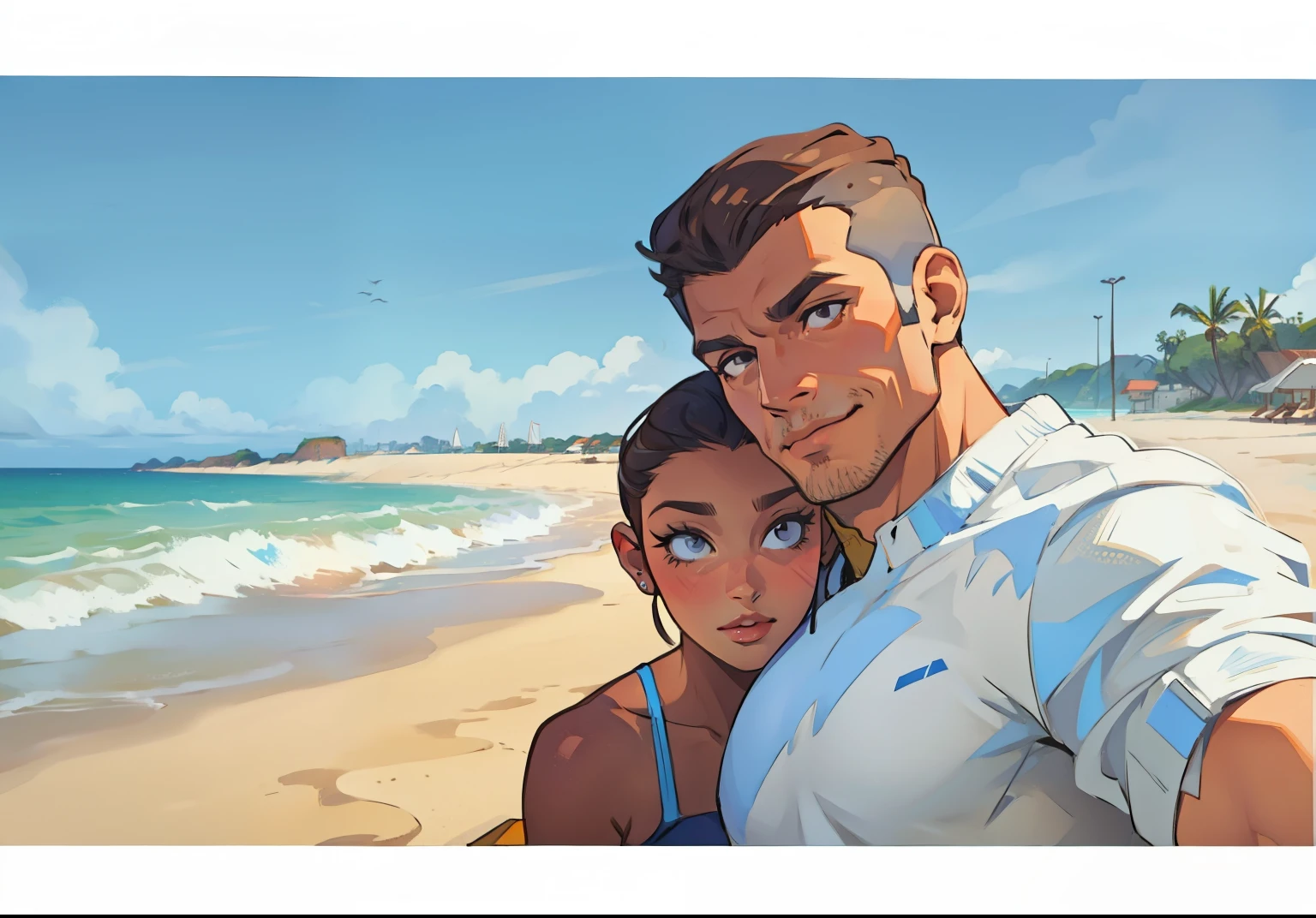 Vector illustration, casal e praia.