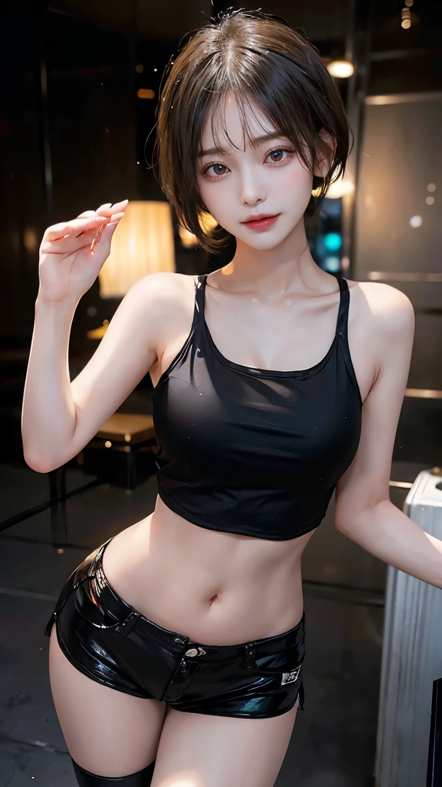Please draw a super beautiful girl with short black bob hair, like a celebrity。She has a short bob hairstyle、Wearing shorts and a tank top、The figure faces the viewer with a confident expression.。Black hair flows smoothly、It highlights her individuality and charm.。
Her fashion is trendy and stylish.、It makes her beauty even more pronounced.。The short bob hairstyle accentuates her features.、Emphasizes her personality。Her beautiful skin、Shining in the sunlight、It further enhances her charm。
Her pose is full of confidence.、Her presence in front of the camera is palpable.。Her eyes sparkle brightly.、It attracts the attention of the viewers。Her smile is natural and charming.、It shows her personality and charm.。
This super beautiful celebrity-like girl is、She has short black bob hair、Standing before the viewer with confidence and charm。her appearance、Combining the glamour and beauty of the entertainment industry、It is a fascinating sight that captivates the hearts of viewers.。