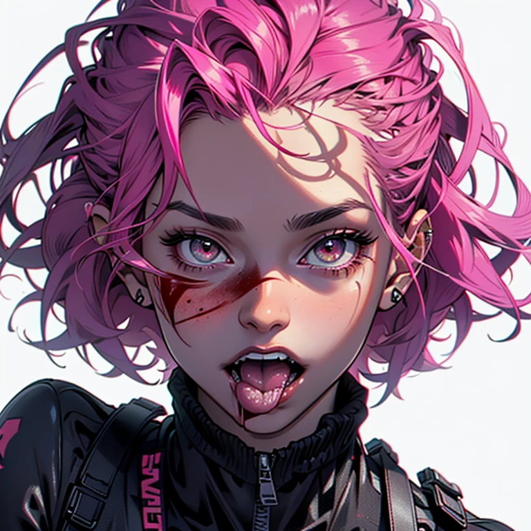a woman's mouth with blood dripping out of it, synthwave art style ]!!, instagram story, - ar 1 6 : 9, app icon, Chiba Yudai, channel 4, various artists, ffffound, [[blood]], two fangs, altermodern, 3/4 profile, 1 1 1 1