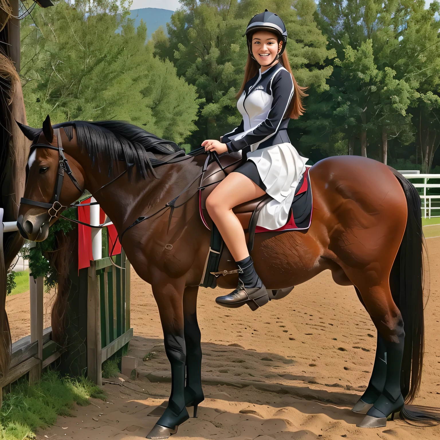 woman sitting on a horse with a man standing beside her, riding a horse, riding horse, ride horse, on a horse, with horse driven, monika, 👰 🏇 ❌ 🍃, riding on a prancing horse, no reins, horse rider, full length shot, riding a black horse, horse on top, horse in background