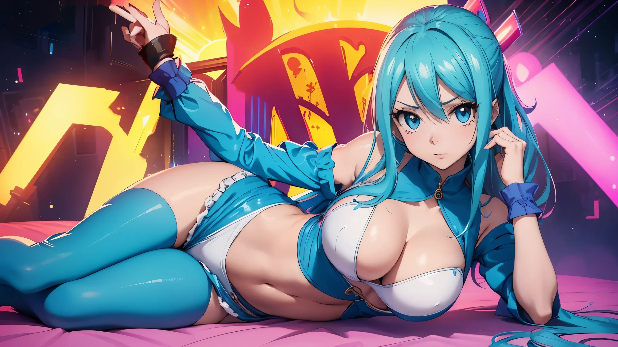 masterpiece, best quality, ultra-detailed, kawaii, cute, lovely, sexy, ero, extremely detailed, 4K, 8K, best quality, beautiful, anime style, latex bodysuit, beautiful eyes, large breast, tattoo, orgasm ,otonashi subaru,heterochromia,green right eye,blue left eye,twintails,cobalt blue hair,glasses,large breasts,Perfect body,animated, animification, tattoo,dark dress,beautiful detailed hair, purple Clothes,lift up skirt