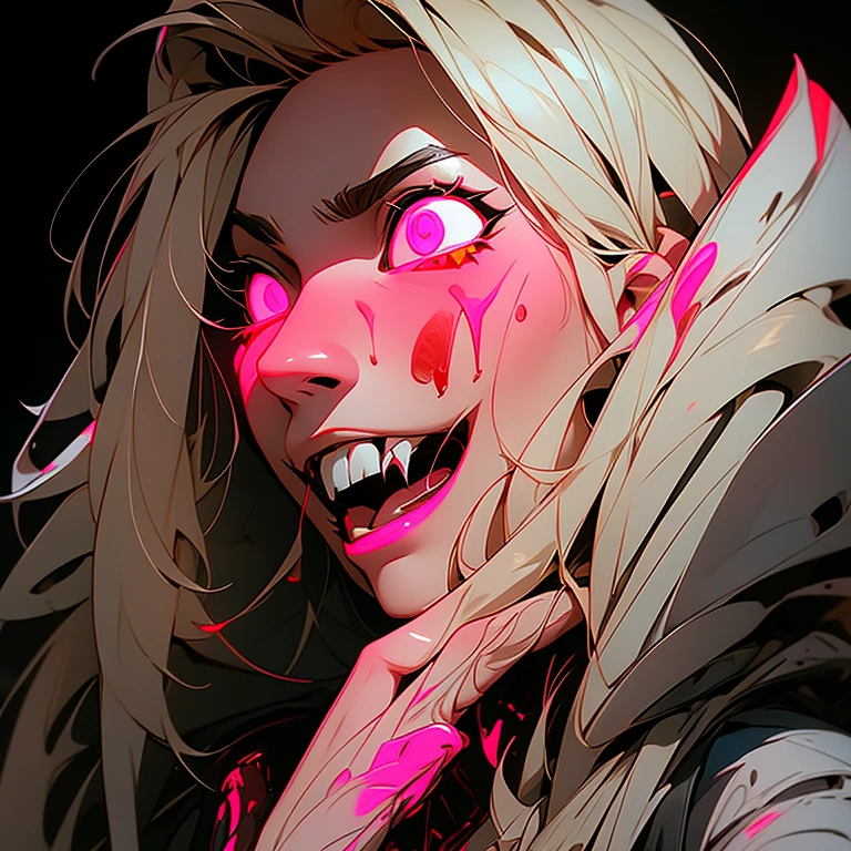 a woman's mouth with blood dripping out of it, synthwave art style ]!!, instagram story, - ar 1 6 : 9, app icon, Chiba Yudai, channel 4, various artists, ffffound, [[blood]], two fangs, altermodern, 3/4 profile, 1 1 1 1