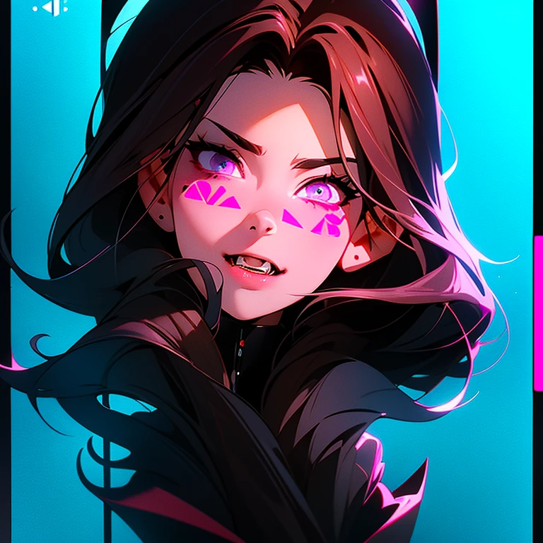 a woman's mouth with blood dripping out of it, synthwave art style ]!!, instagram story, - ar 1 6 : 9, app icon, Chiba Yudai, channel 4, various artists, ffffound, [[blood]], two fangs, altermodern, 3/4 profile, 1 1 1 1