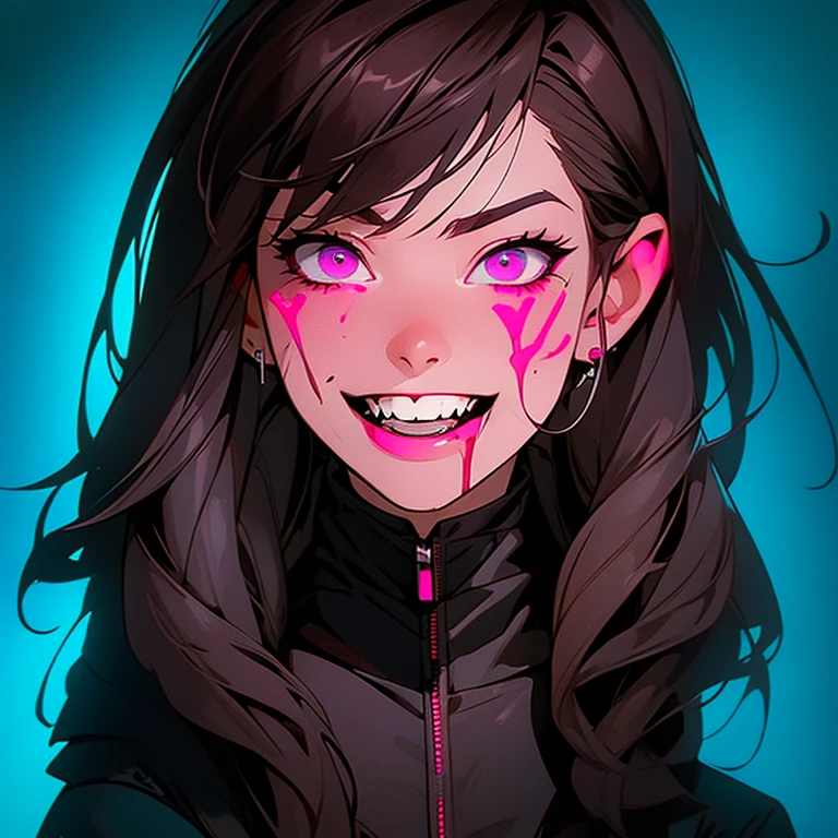 a woman's mouth with blood dripping out of it, synthwave art style ]!!, instagram story, - ar 1 6 : 9, app icon, Chiba Yudai, channel 4, various artists, ffffound, [[blood]], two fangs, altermodern, 3/4 profile, 1 1 1 1