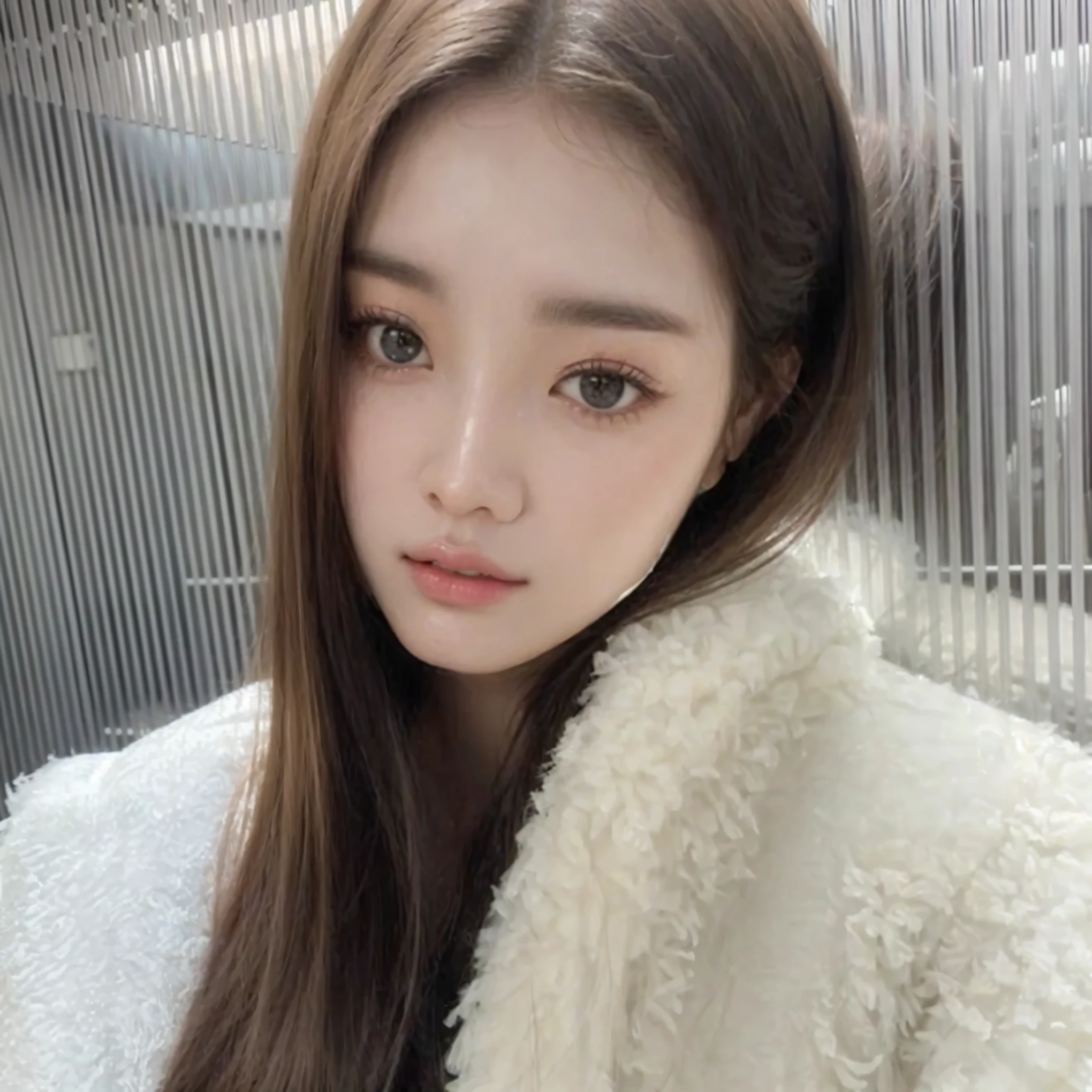 um close up de uma mulher com cabelos longos vestindo um casaco branco, Jinyoung Shin, Jaeyeon Nam, lalisa manobal, Ulzzang, heonhwa choe, Lee Ji-eun, jossi do blackpink, Lee Ji-eun, com cara fofa - linda, adorable and pale korean face, parque roseanne de blackpink, estacionar a partir de-min