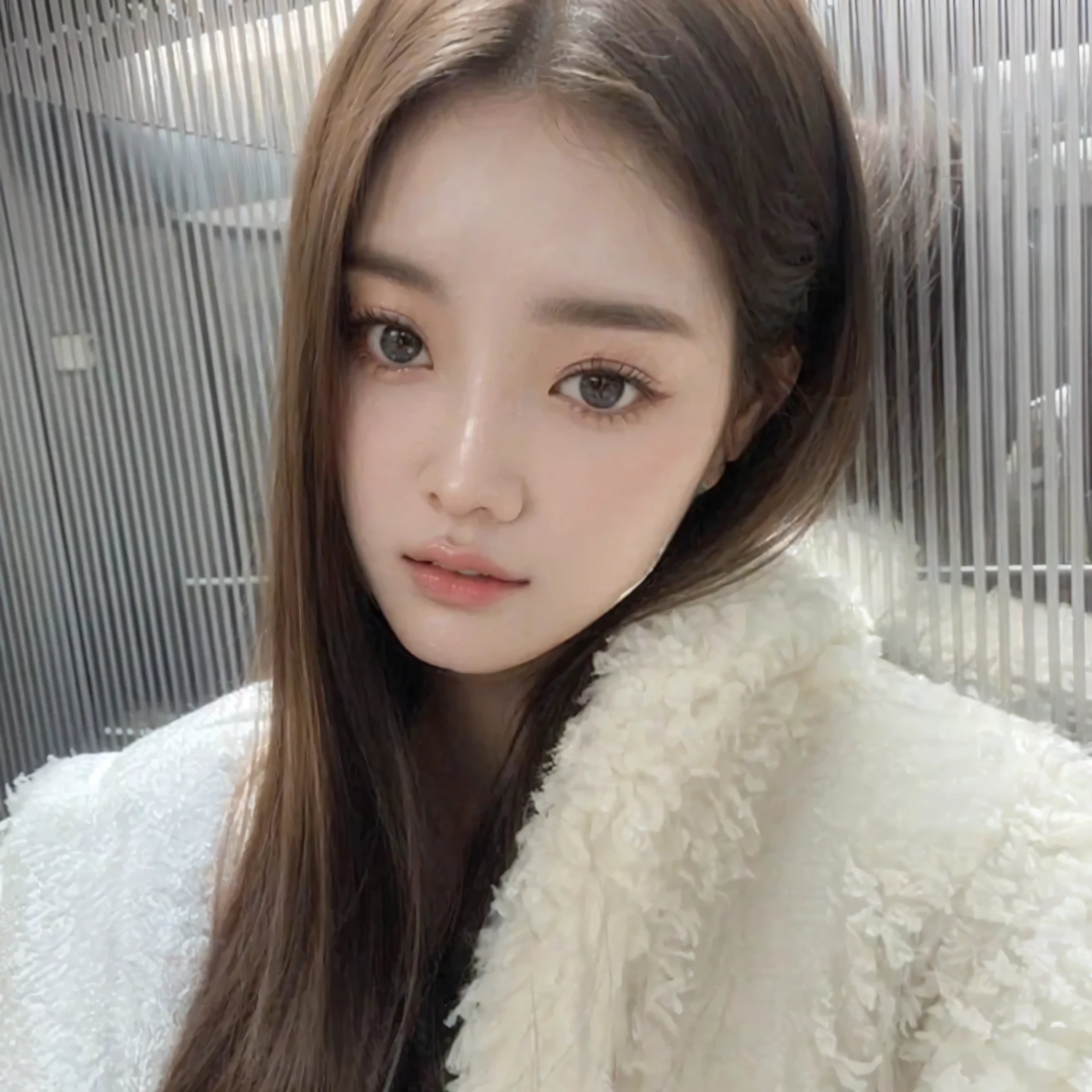 um close up de uma mulher com cabelos longos vestindo um casaco branco, Jinyoung Shin, Jaeyeon Nam, lalisa manobal, Ulzzang, heonhwa choe, Lee Ji-eun, jossi do blackpink, Lee Ji-eun, com cara fofa - linda, adorable and pale korean face, parque roseanne de blackpink, estacionar a partir de-min