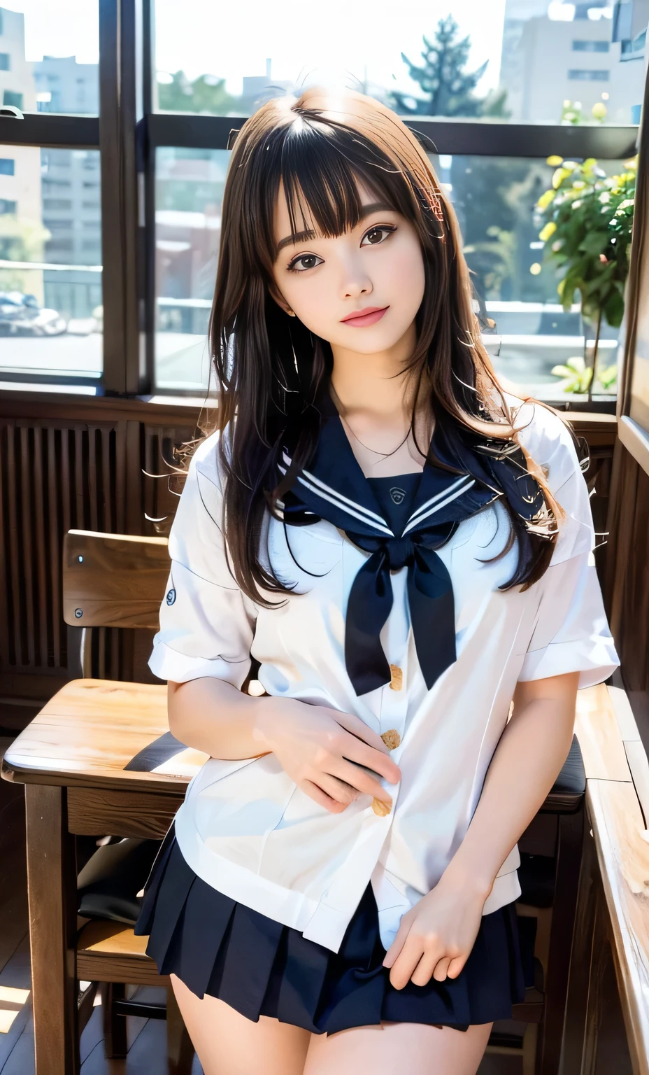 校服、knee high socks、Brown hair、Shorthair、kawaii faces、Classroom、Tight uniform、Spread your legs apart、sexy underwear、Spread your legs boldly、Tight uniform、Mature look、plaid skirts、White shirt、neck tie、The shape of the pubic area is clearly visible、No Underwear、hi-school girl、Pubic hair is see-through