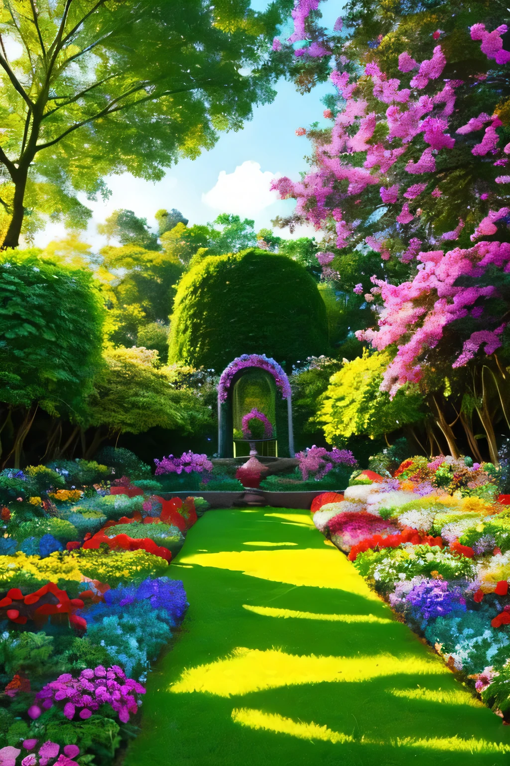 make a charming garden with unparalleled beauty. As flores desabrochavam em cores vibrantes no jardim, e havia um espelho de cristal misterioso que brilhava sob a luz do sol no meio do Jardim