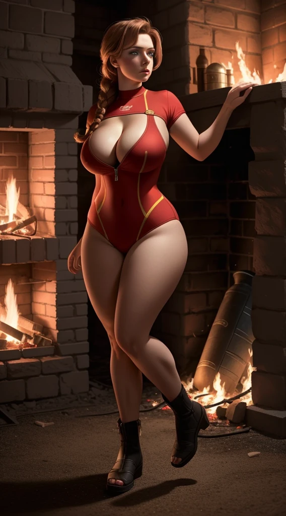 woman, ((Masterpiece, best quality)), full body view, firefighter, burning building, bursting huge breasts, detailed skin, Anna from Frozen as a firefighter, helmet, firefighter swimsuit, highly detailed, cinematic lighting, ultra realistic, blush, looking at viewer, anna, anna from frozen, princess, disney, brown hair, long hair, portrait, cleavage, large breasts, wide hips, full body view, tall, (chubby:1.2), (huge breasts:1.2),