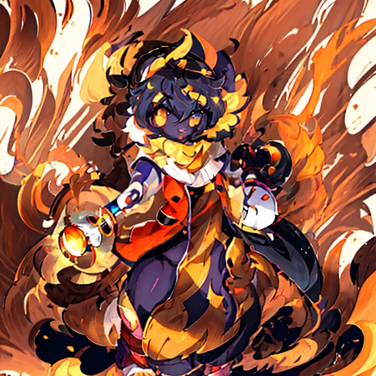 There is a picture of a cat wearing a hat and goggles., Soluble in Valpix, The fusion of buizel and humans, fluffy orange skin, furry art!!!, fire type, fire!! Full body, detailed fan art, fursona furry art commission, fursona art, very very beautiful furry art, high quality fan art, an anthropomorphic fox, kitsune holding torch