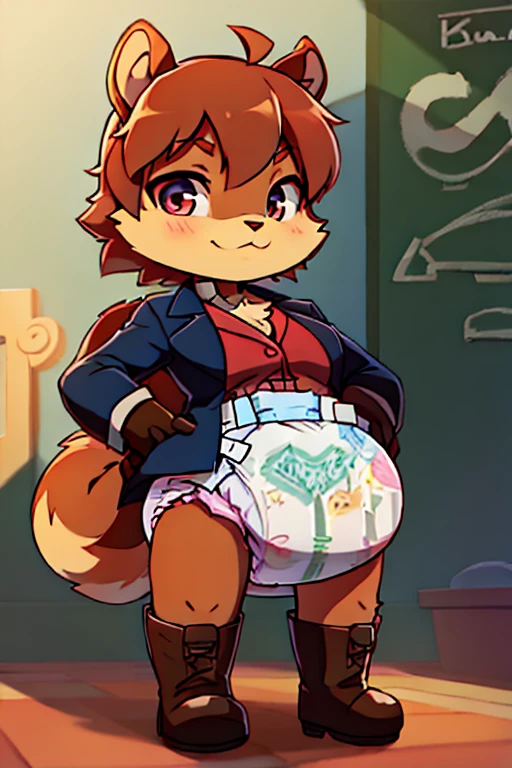 boy, squirrel, furry, bodyfur, blazer, diaper, gloves, boots, kindergarten, school bag