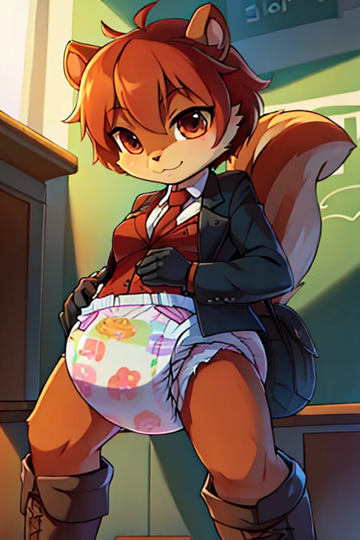 boy, squirrel, furry, bodyfur, blazer, diaper, gloves, boots, school, school bag