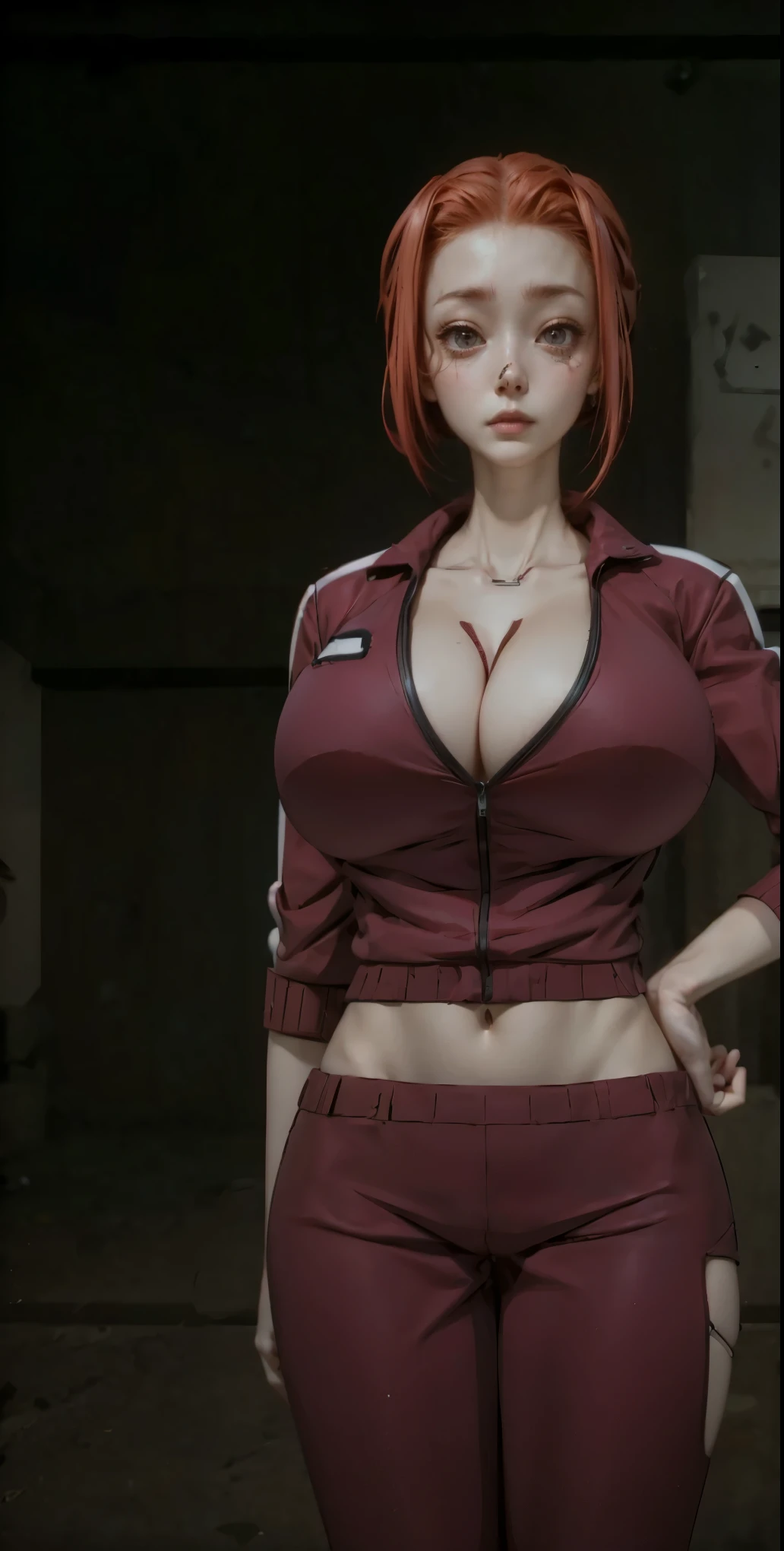 a woman with red hair and a red top posing for a picture, seductive anime girl, realistic anime 3 d style, 3 d anime realistic, female anime character, anime highly detailed, anime character, photorealistic anime girl render, anya from spy x family, biomechanical oppai, asuka suit under clothes!, hyper realistic anime, game cg